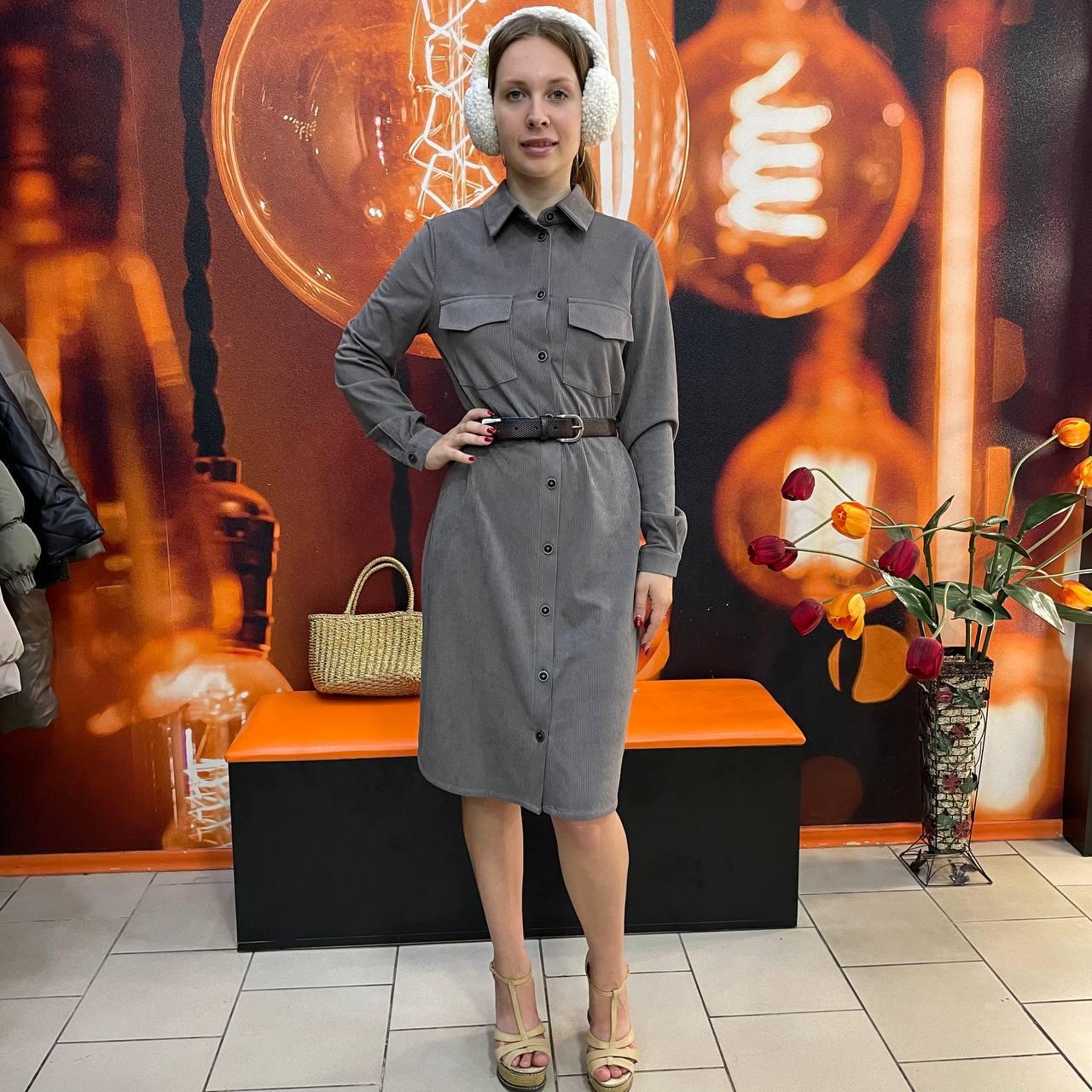 Сукня Azuri сорочка вельветова довгий рукав гудзики кишені 42 графіт, фото 1