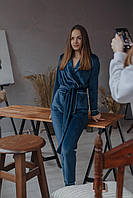 Женская пижама велюровая длинная размер S бирюзовая кофта+штаны для дома и сна цвет бирюзовый размер С