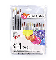 Набір кистей плоск.+коло. "Artist brush" 15шт 1шт/етик