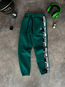 Штани спортивні чоловічі зелений зима теплі на брендовому флісі з логотипом Champion