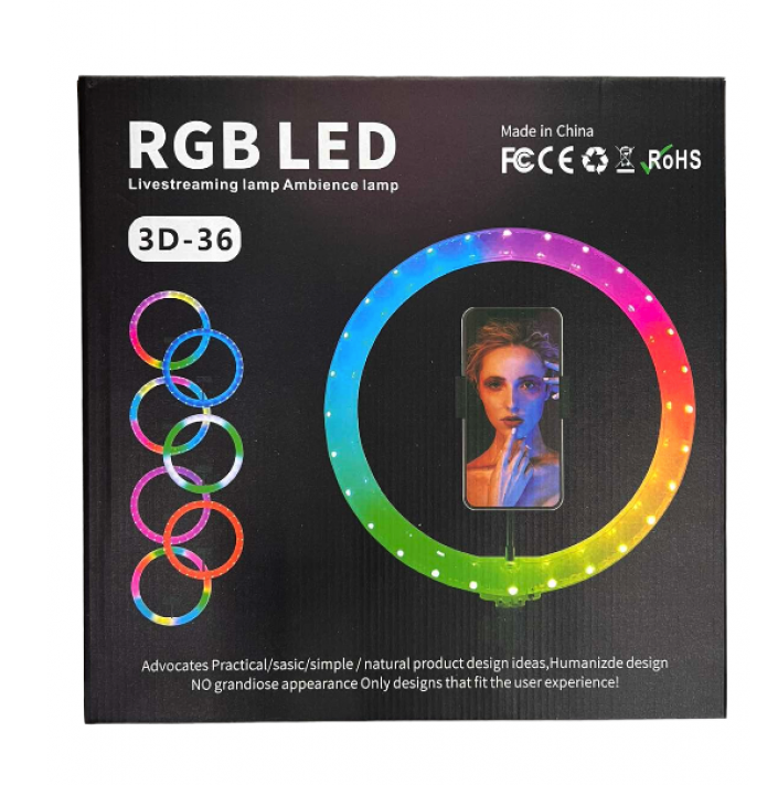 Кільцева лампа RGB 3D-36 120 Lights 36см 14" з тримачем для телефону