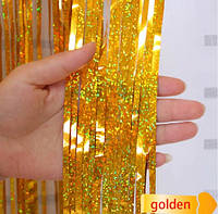 Золотой дождик для фотозоны с супер голограммой - высота 4метра, ширина 1метр, двухсторонний