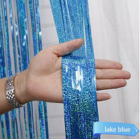 Дождик елочный голубой с супер голограммой - высота 1 метр, ширина 1 метр