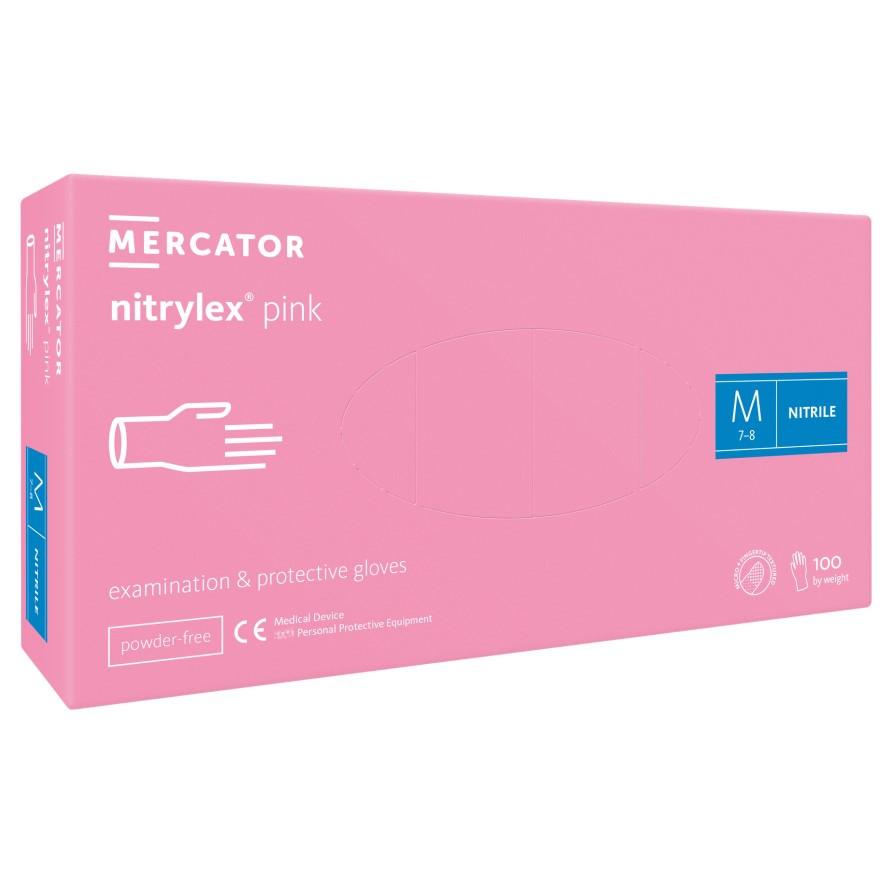 Нітрилові рукавички Mercator Nitrylex Pink розмір M рожеві (50 пар)