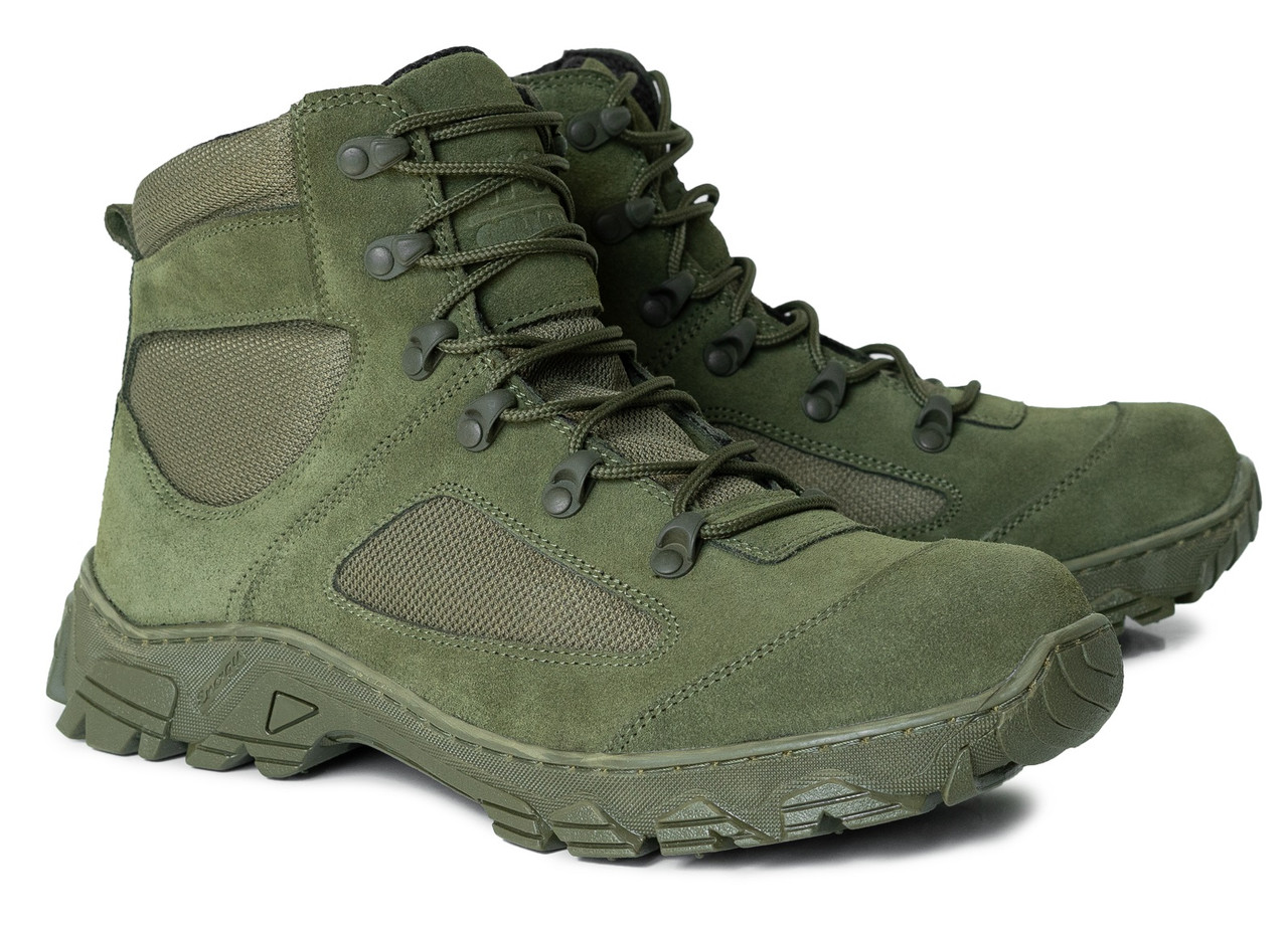 Кожаные армейские берцы хаки "SML Boots", демисезонные зеленые прошитые ботинки для ВСУ - фото 2 - id-p1269619260