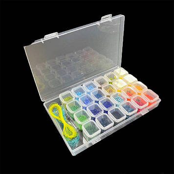 Прозорий органайзер, контейнер з бісером і сліконовою резинкою, подарунковий набір для рукоділля на 28 ячеєк