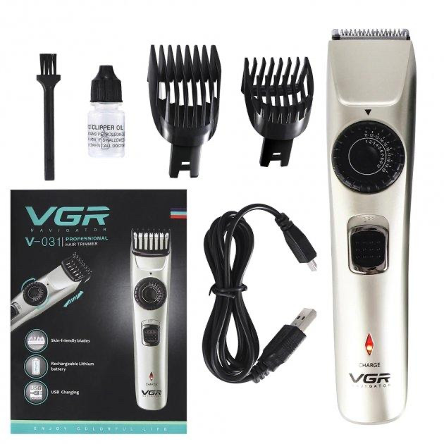 Машинка для стриження VGR V-031 бездротова з регулюванням довжини Тример для волосся на USB бритва