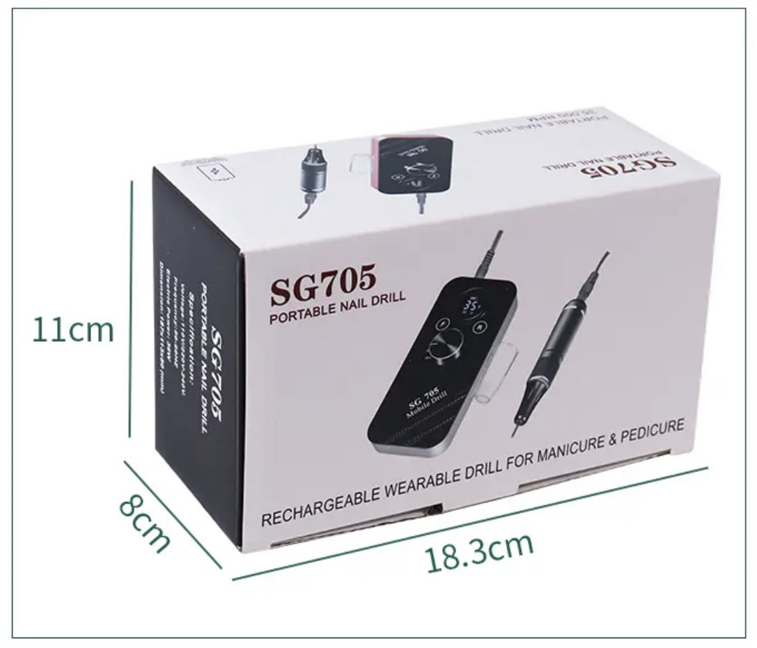 Портативний фрезер на акумуляторі SG705 бездротовий для манікюру та педикюру - 35 000 об./хв., 36 Вт. Білий, фото 1