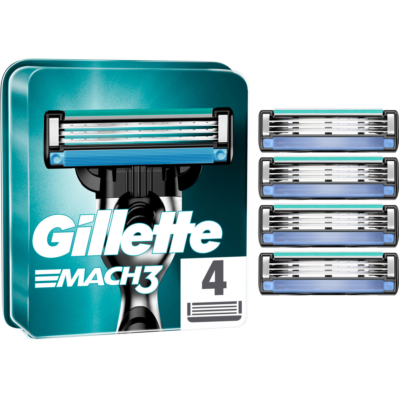 Gillette Mach3 4 шт New Original (Жилет Мак3 4шт) Змінні касети Мач3 Картриджі для гоління Mach3 Без упаковки