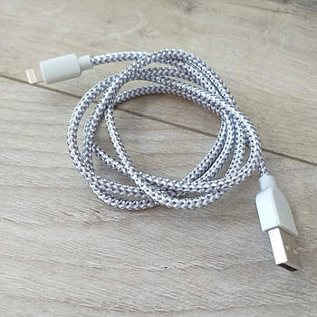 Кабель USB — Lightning 2A 0.9м у тканинному обплетенні Сріблястий (KG-10844)