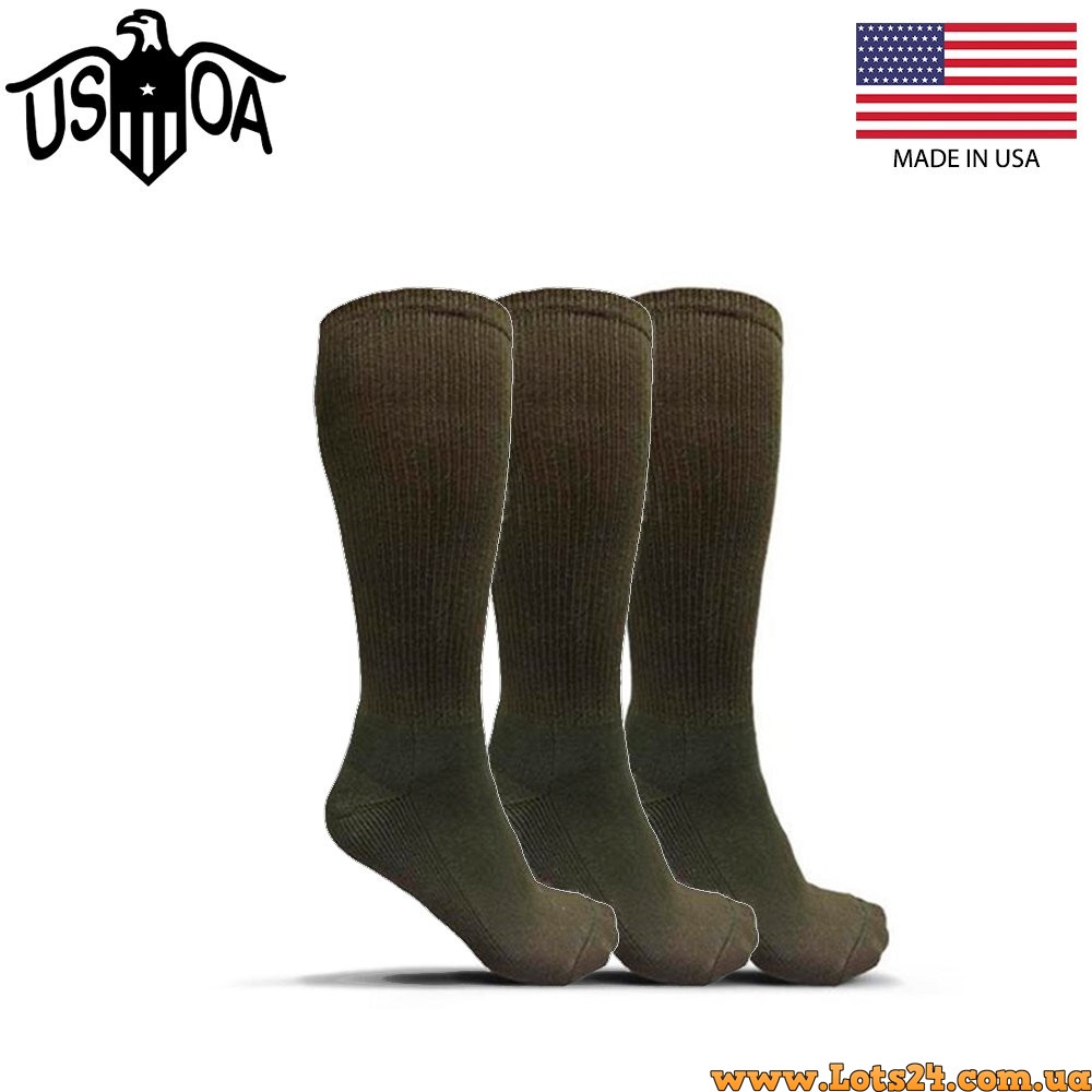 Армійські антибактеріальні трекінгові шкарпетки USOA GI MILITARY BOOT SOCKS для берців США носки для ЗСУ L Олива, фото 1