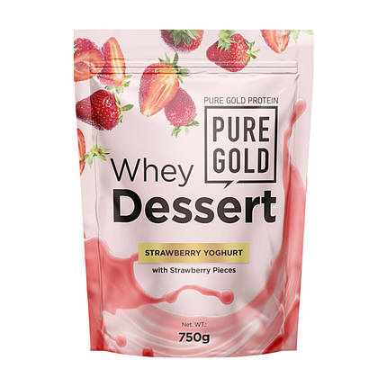 Протеїн Pure Gold Whey Dessert Strawberry Yoghurt з шматочками полуниці 750 гр, фото 2
