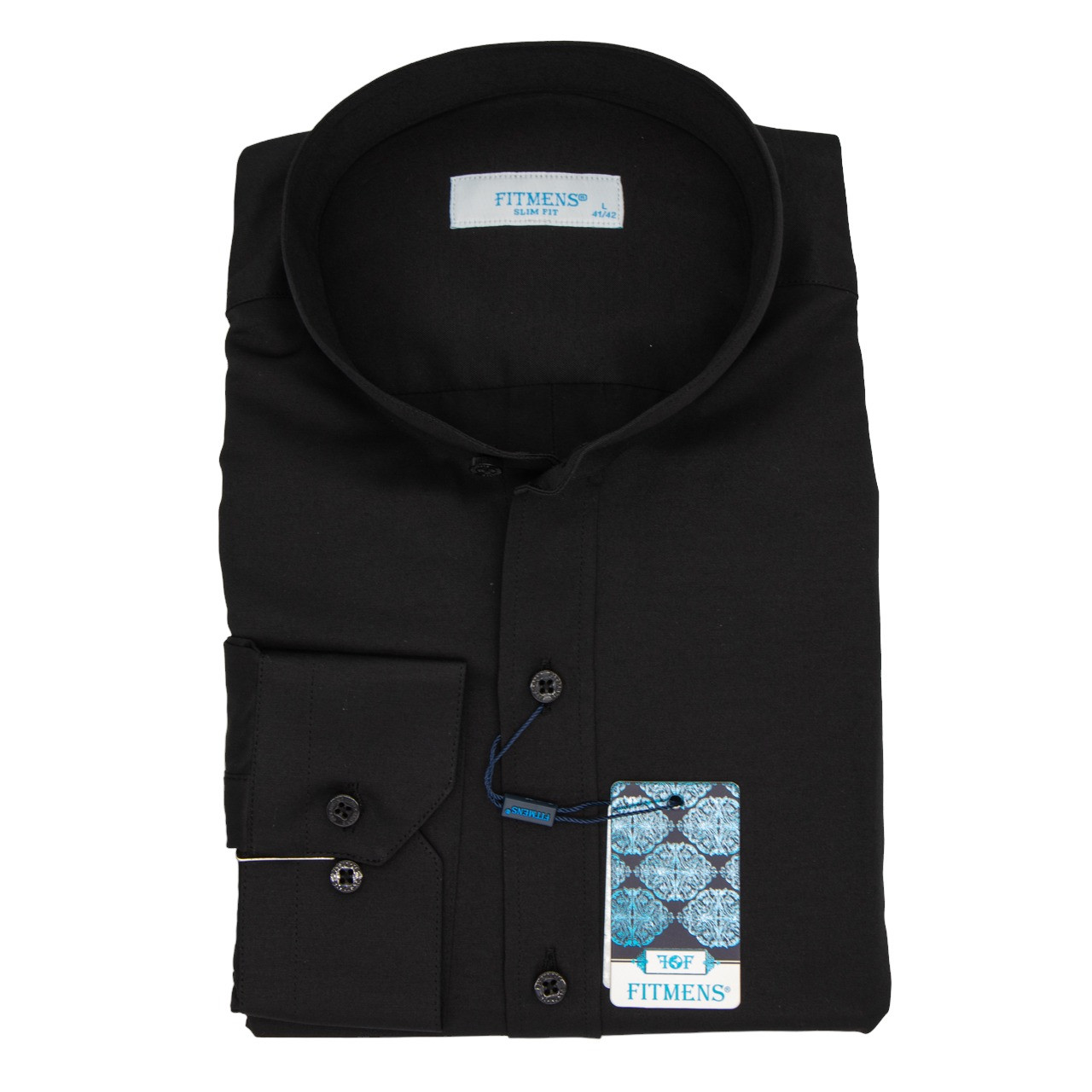 Сорочка чоловіча, приталена (Slim Fit), з довгим рукавом, FITMENS FS-001681 S10 SIYAH 80% бавовна 20% поліестер L(Р), фото 1
