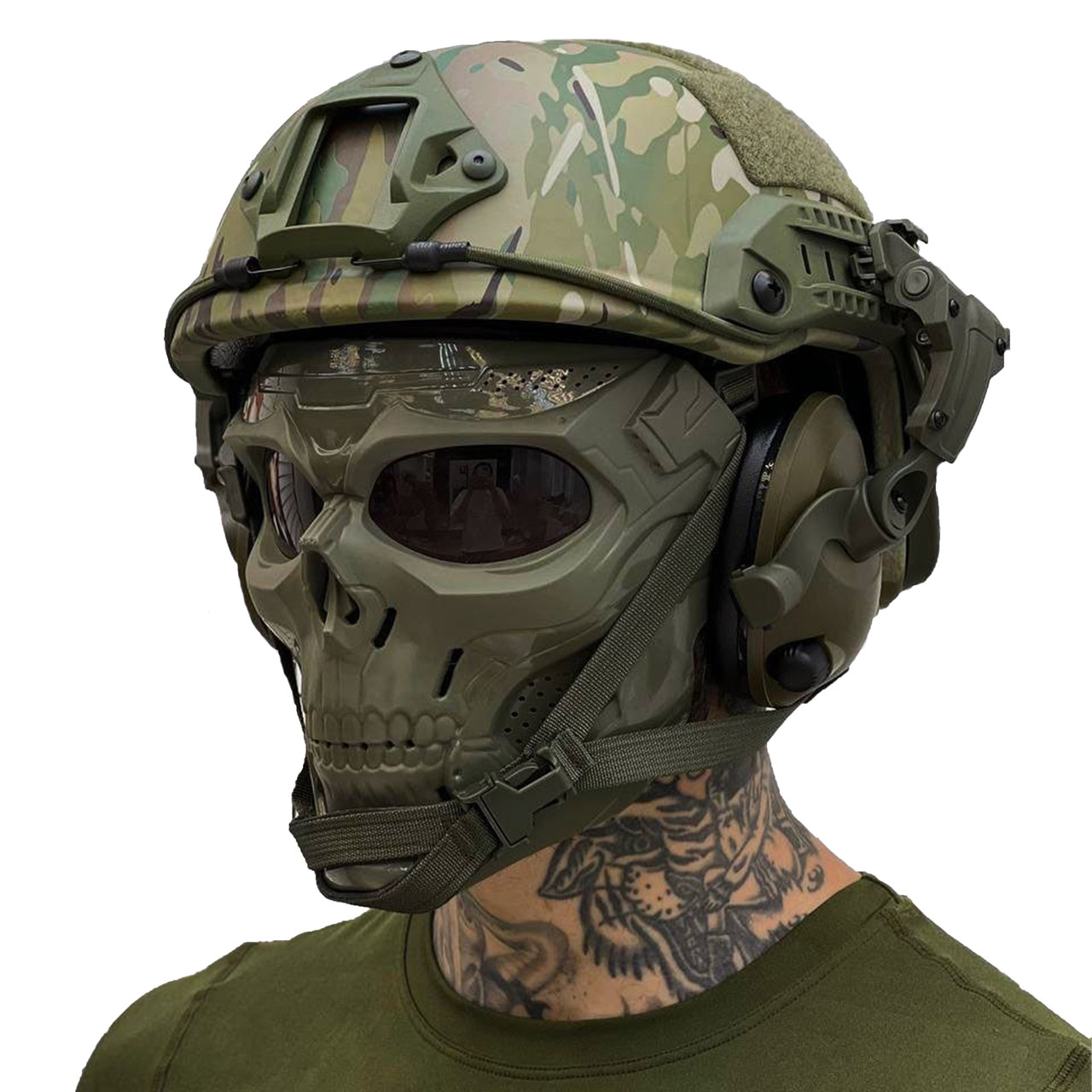 Тактичний захисний шолом Fast Helmet NIJ IIIA / Армійський шолом 3 в 1/ Шолом з навушниками S6 та адаптером