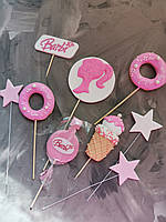 Набор сахарных топперов для торта "Розовая сказка (барби)", декор Барби на торт, украшение для торта девочки