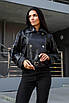 Жіноча чорна куртка-косуха із екошкіри, фото 2