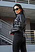 Жіноча чорна куртка-косуха із екошкіри, фото 8