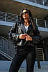 Жіноча чорна куртка-косуха із екошкіри, фото 4
