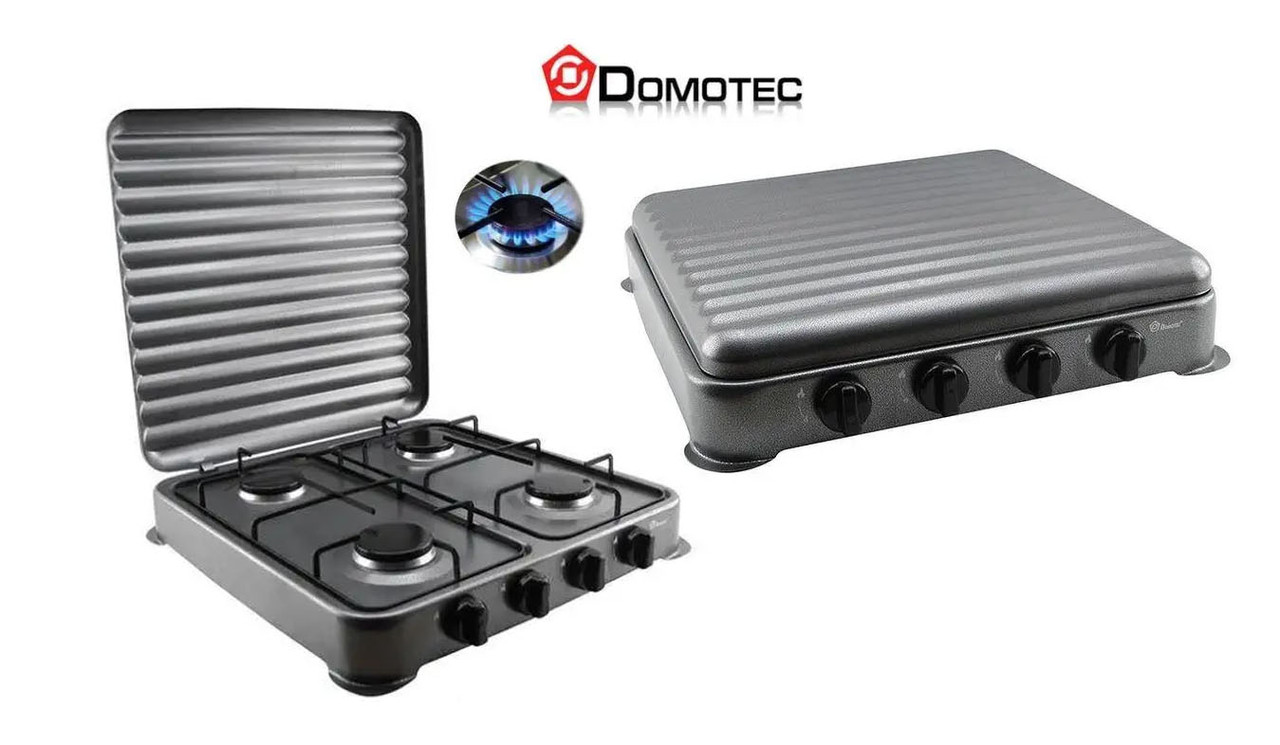 Варильна поверхня газова плита Domotec настільна на 4 конфорки, Сірий таганок газовий від балонного газу, фото 1