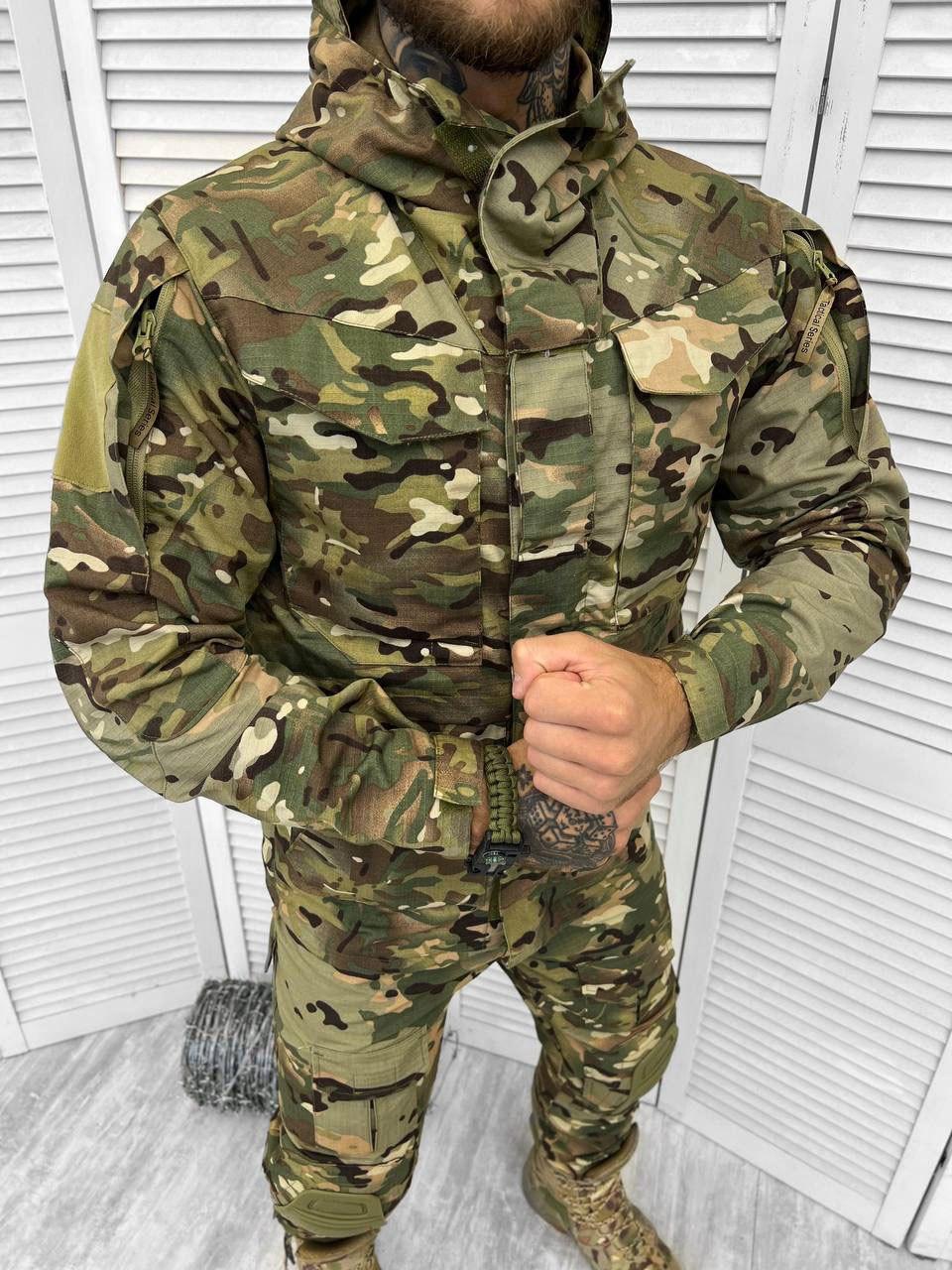 Чоловічий військовий камуфляжний костюм ЗСУ кіт і штани піксель із липучками під шеврон