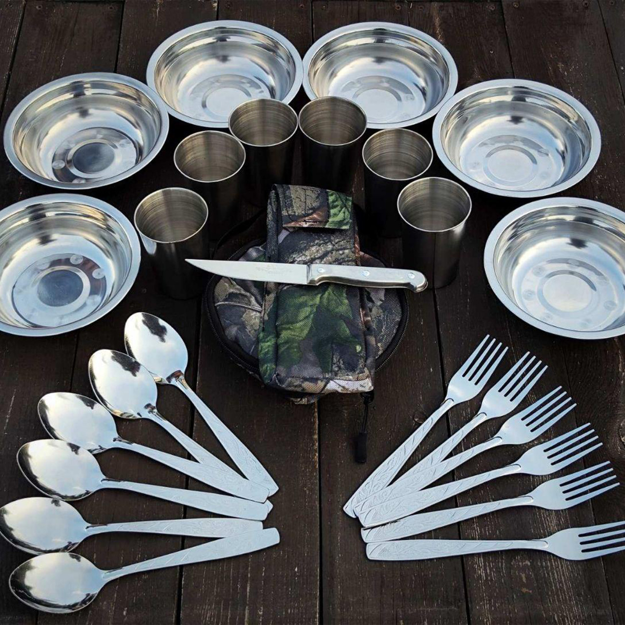 Армійський набір посуду на 6 осіб/ Тактичний набір посуду в сумці/ Туристичний посуд нержавіюча сталь