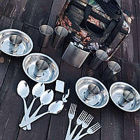 Кемпинговый набор посуды в сумке/ Армейский набор посуды для 4 человека/ Туристическая посуда нержавейка