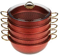 Мантоварка пароварка O.M.S. Collection 6091-C 30см 6,4л з гранітним покриттям 6 предметів Червоний (Туреччина)