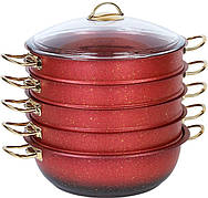 Мантоварка пароварка O.M.S. Collection 6091-C 28см 5,8л з гранітним покриттям 6 предметів Червоний (Туреччина)