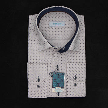 Сорочка чоловіча, приталена (Slim Fit), з довгим рукавом, FITMENS FS-002171 Beyaz Kahve 90% бавовна 10%