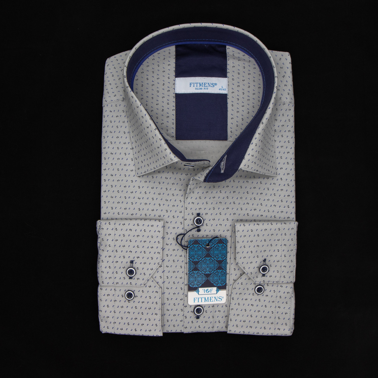 Сорочка чоловіча, приталена (Slim Fit), з довгим рукавом, FITMENS FS-002443 GRI 97% бавовна 3% еластан L(Р)