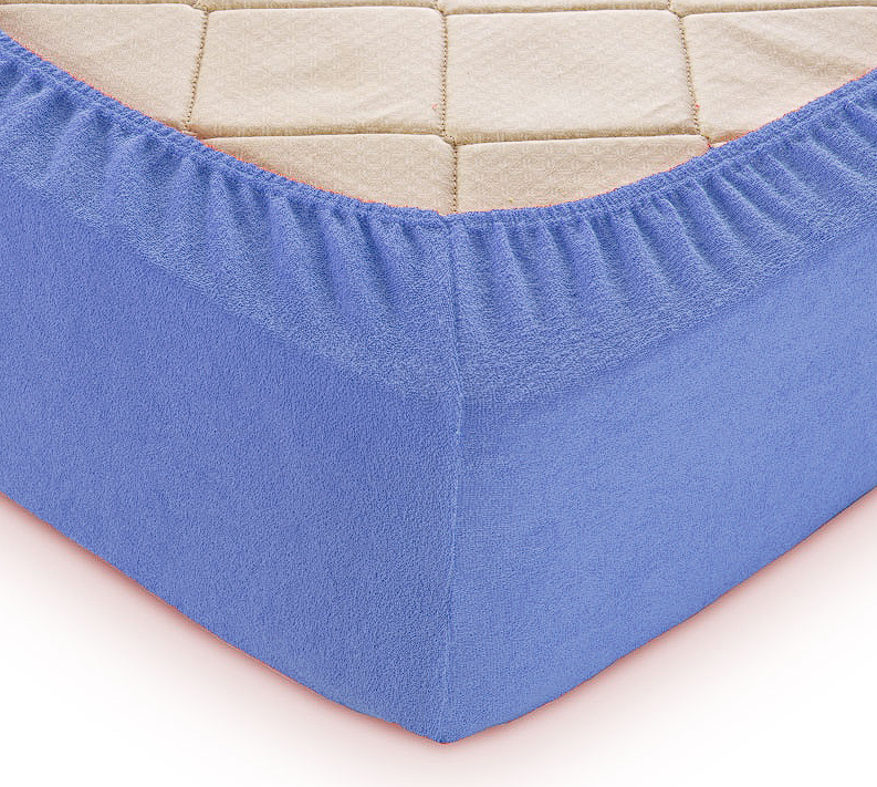 Простирадло на резинці махра 140*200 якісне, натяжне простирадло на резинці однотонне стильне Синій, фото 1