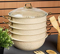 Мантоварка пароварка O.M.S. Collection 6091-C 28 см 5.8 л з гранітним покриттям 6 предметів Слонова кістка