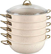 Мантоварка пароварка O.M.S. Collection 6091-C 30см 6,4л з гранітним покриттям 6 предметів Слонова кістка