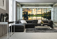 Флизелиновые фотообои на стену природа ландшафт 312x219 см 3Д Вид из большого окна на озеро (12122VEXXL) +клей