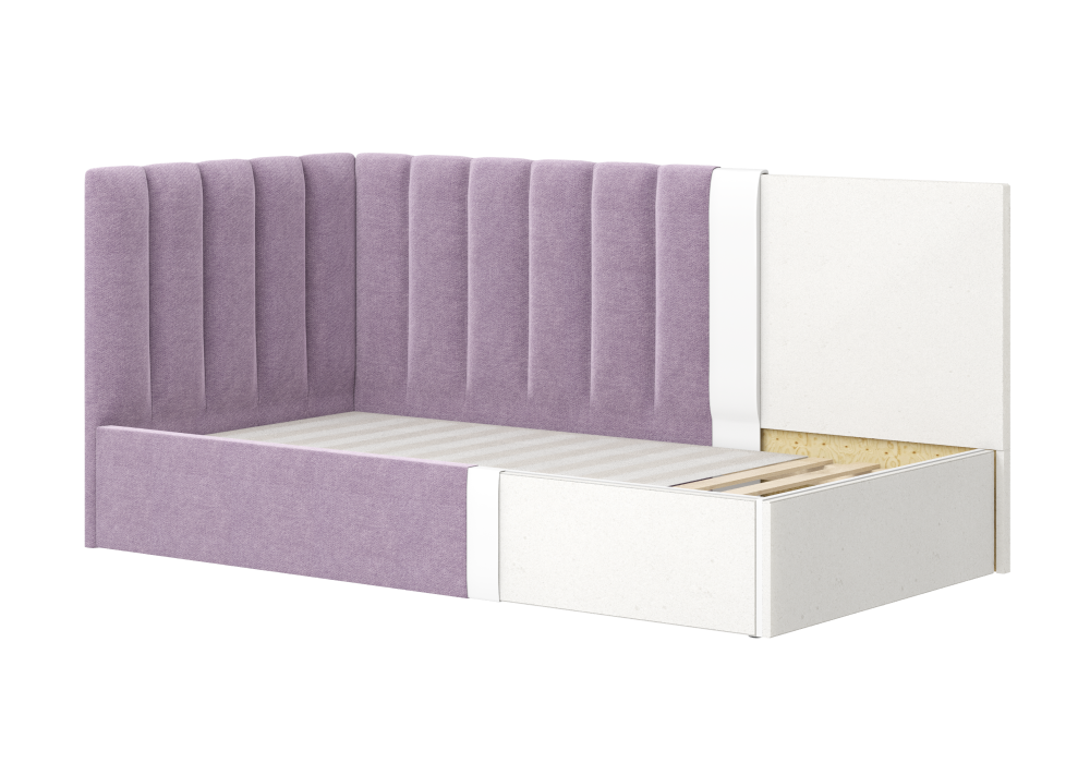 Кровать детская угловая Престон без подъемного механизма, ткань светло-фиолетовая 90х190 см (Sofyno ТМ) - фото 3 - id-p1939466883