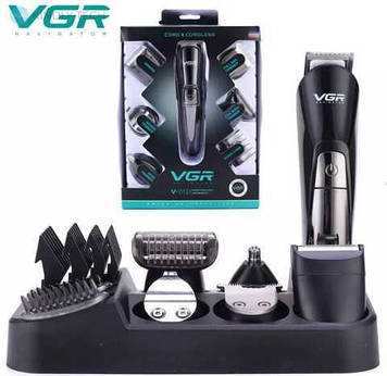Машинка для стрижки волосся з насадками 6в1 VGR12 триммер: для носа, дизайнерський, вузький, бритва сіточна, Gp14
