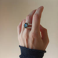Двойное кольцо из натурального речного жемчуга овальный кристалл цвета графита, d-5мм+- 16-18р-р