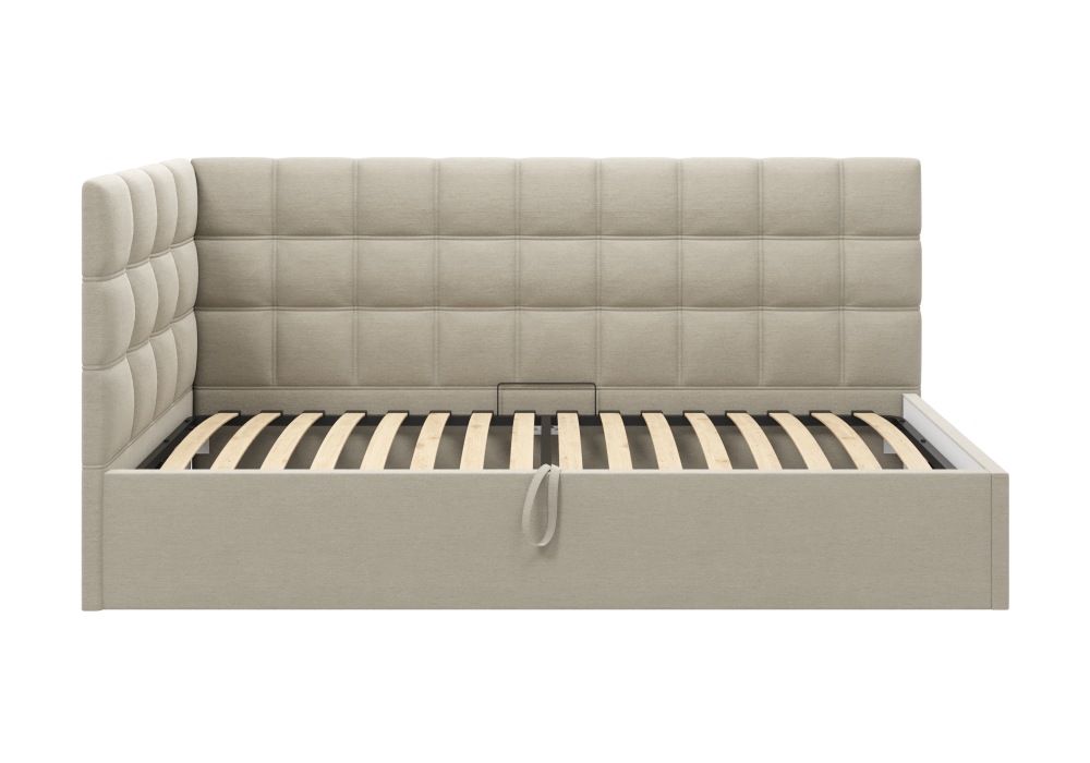 Ліжко дитяче кутове Престон з підйомним механізмом, тканина сіро-бежева 90х190 см (Sofyno ТМ)