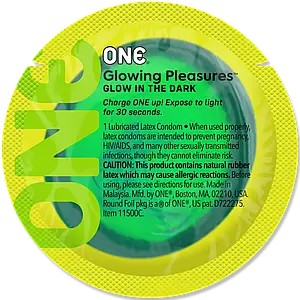 Презервативи One Glowing Pleasures 5 штук світяться у темряві фосфорні
