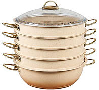 Мантоварка пароварка O.M.S. Collection 6091-C 28 см 5.8 л з гранітним покриттям 6 предметів Кремовий