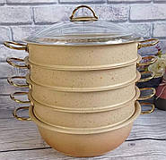 Мантоварка пароварка O.M.S. Collection 6091-C 30см 6,4л з гранітним покриттям 6 предметів Кремовий