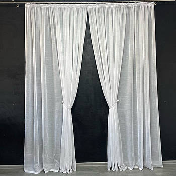 Готові гардини, сучасні тюлі, тюлі в дитячу кімнату, гардини для залу Білий з срібною ниткою (T-L-S-6)