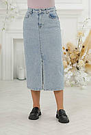 Женская джинсовая юбка миди, с высокой талией и разрезом, голубая
