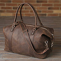 Стильная дорожная кожаная сумка для спортзала коричневая с потертостями винтажная