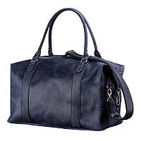 Стильная модная дорожная сумка кожаная синяя с потертостями для спортзала винтажная crazy horse