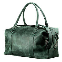 Стильная дорожная кожаная зеленая сумка прочная для спортзала с потертостями винтажная