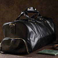 Кожаная сумка Duffle Bag кожаная для спортзала дорожная качественная черная