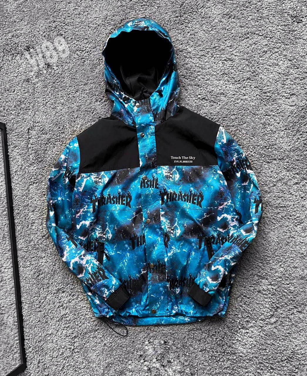 Чоловіча вітровка Thrasher синя з принтом з капюшоном весняна осінка Куртка Трешер, фото 1