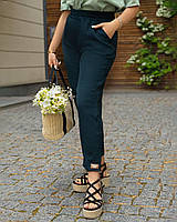 Женские стильные брюки Мом, лен структурный, большие размеры