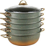 Мантоварка пароварка O.M.S. Collection 6091-C 30см 6,4л з гранітним покриттям 6 предметів Зелений